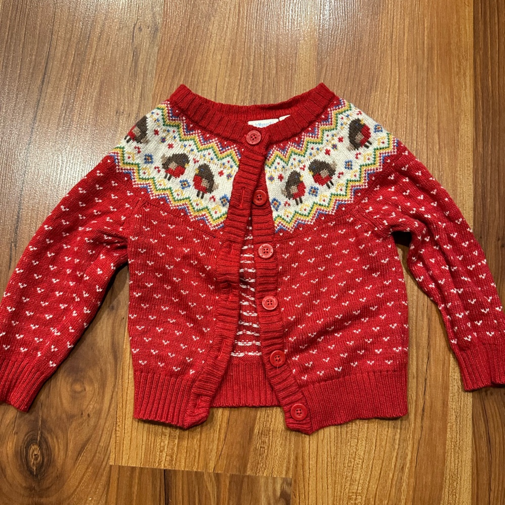 ADORABLE Jojo Maman Bebe size 3-4 knit wool-blend fair isle robin sweater